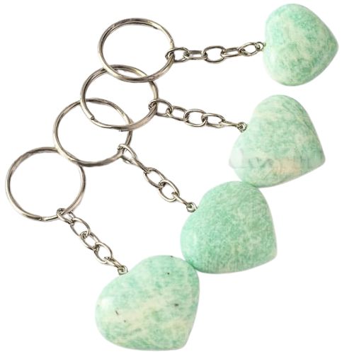 Chaveiro Coração Amazonita Verde Pedra da Cura Pino Prateado