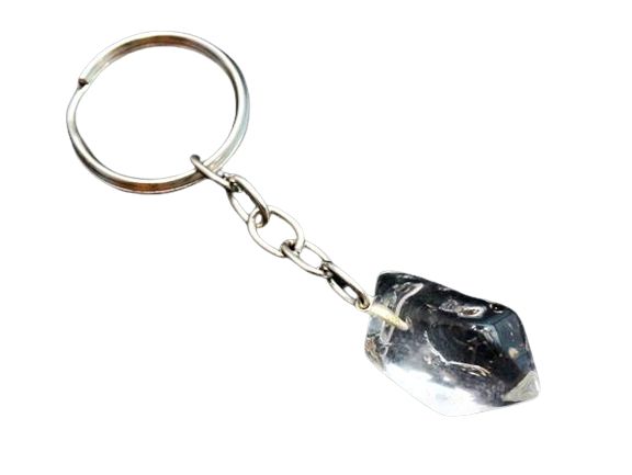 Chaveiro Pedrinha Quartzo Cristal Rolada Natural Prateado