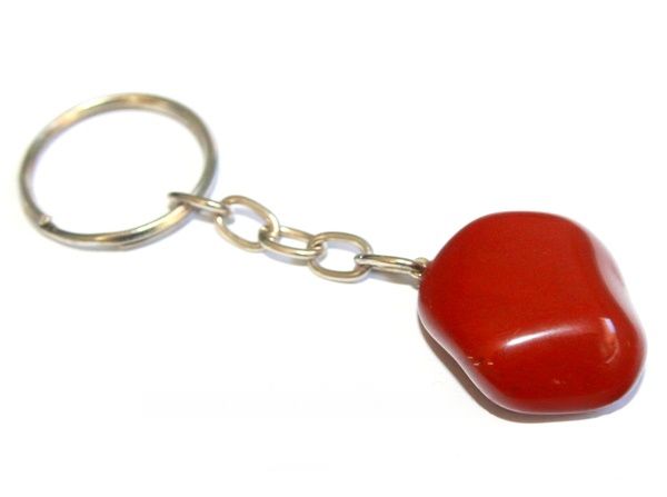 Chaveiro Pedrinha Jaspe Vermelho Rolada Natural Prateado