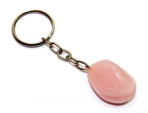 Chaveiro Pedrinha Quartzo Rosa Rolada Natural Prateado