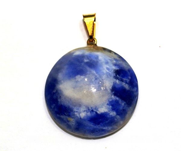 Colar Disco Liso Sodalita Azul Pedra Natural Pino Dourado