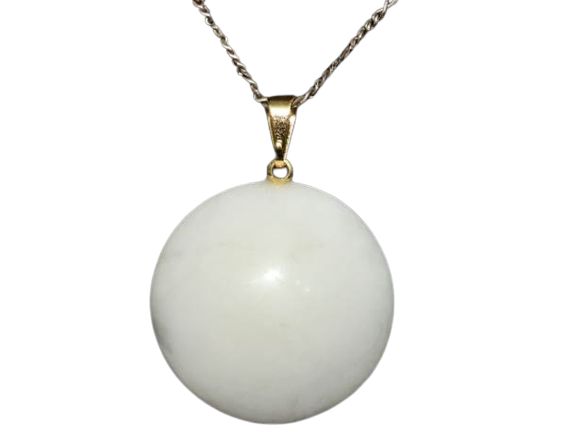 Colar Disco Liso Quartzo Leitoso Pedra Natural Pino Dourado