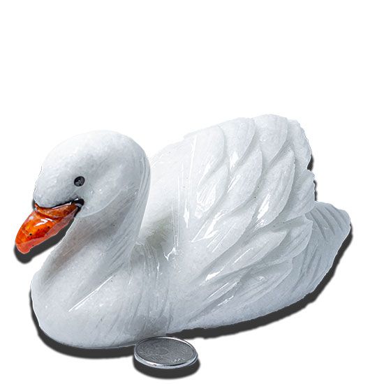 Cisne Esculpido Artesanato em Pedra Mármore Branco 137056