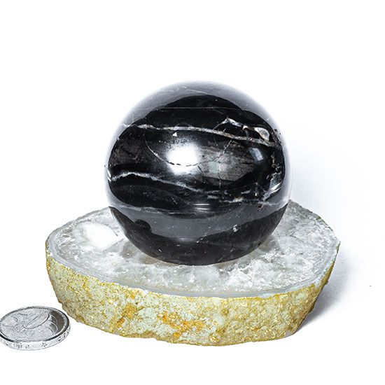 Peso de Papel Bola Onix Pedra Natural Colada na Base Geodo