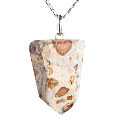 Colar Pontinha Jaspe Leopardo Grande Pino Prata 950