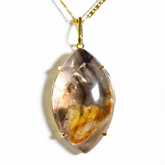 Colar Hematoide Amarelo Grande Navete Garra Dourada