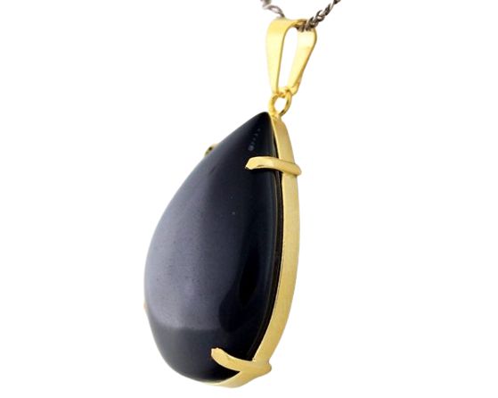 Colar Extra Gota Pedra Onix Preto Montagem Garra Dourado