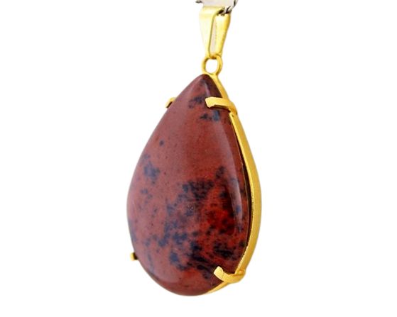 Colar Extra Gota Pedra Obsidiana Mahogany Garra Dourado