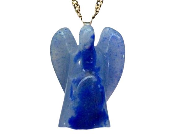 Colar Anjinho Pedra Quartzo Azul Natural Pino Prata 950