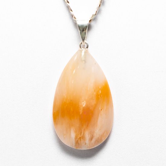 Colar Gota Aragonita Raio Laranja Pedra Natural Prateado