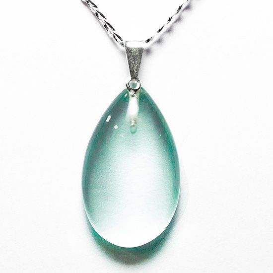 Colar Gota Obsidiana Verde 30mm Montagem Pino Prateado