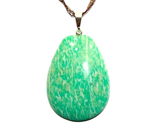 Colar Gota Amazonita Verde Pedra Natural Pino Prateado