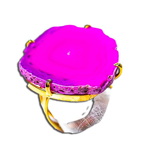 Anel com Chapa de Ágata Rosa na Garra Banho Dourado