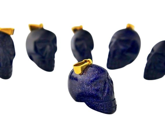 Colar Caveira de Pedra Estrela Azul Montagem Pino Dourado