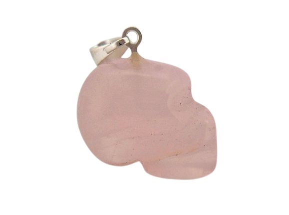 Colar Crânio Pedra Quartzo Rosa Natural Montagem Prateado