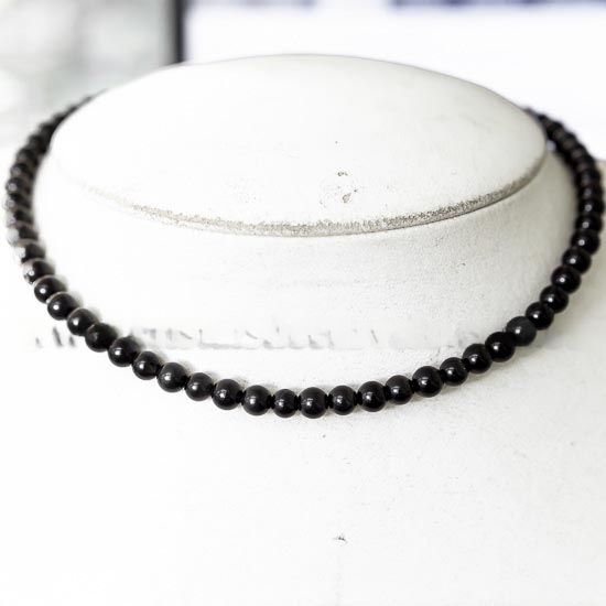 Colar Longo 65cm Pedra Obsidiana Preta Bolinha 6mm com Fecho