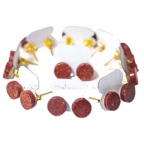 Brinco Button Pedra Quartzo Vermelho Montagem Dourado