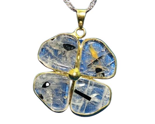 Colar Trevo 4 Folhas Cristal Turmalina Incrustada Dourado