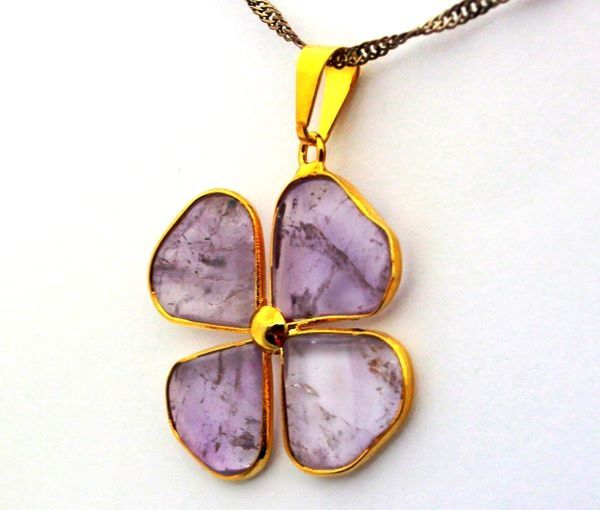 Colar Trevo da Sorte 4 Folhas Ametista Dourado