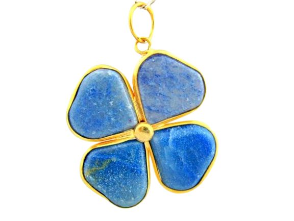 Colar Trevo da Sorte 4 Folhas Quartzo Azul Dourado