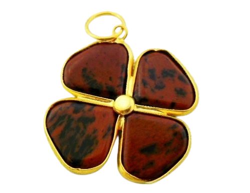 Colar Trevo Da Sorte Obsidiana Mahogany Pedra Natural