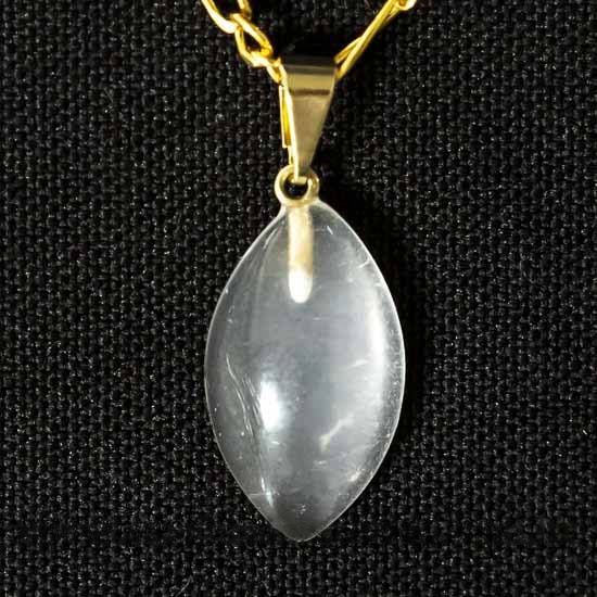 Colar Mini Navete 20mm Pedra Cristal Opalado Natural Dourado