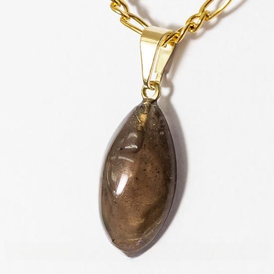 Colar Mini Navete 20mm Pedra Fume Natural Montagem Dourado
