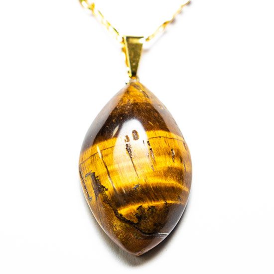 Colar Navete Folha Olho de Tigre Pedra Natural