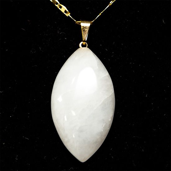 Colar Navete Folha Quartzo Leitoso Pedra Natural