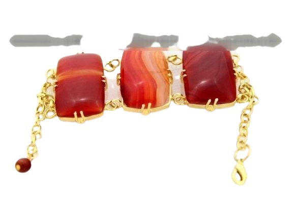 Bracelete 3 Pedras Agata Cornalina Lapidação Retangular