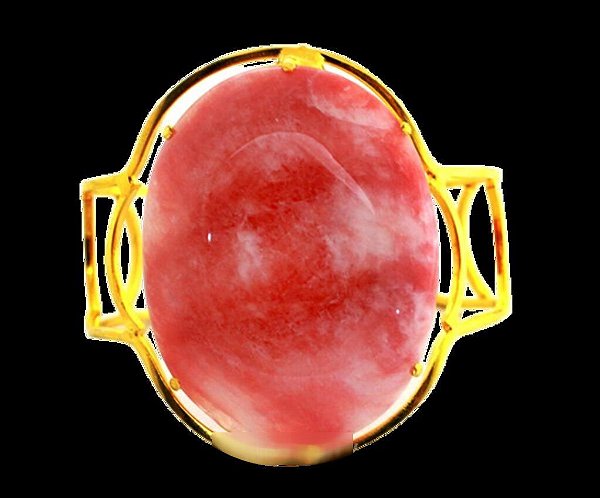 Bracelete Fixo Pedra Quartzo Goiaba Grande Dourado