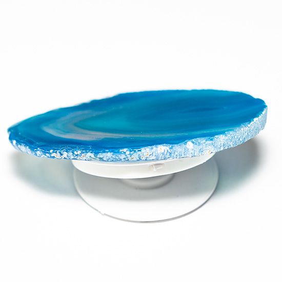 Pop Socket Agata Azul Suporte de Celular Sem Envolto Dourado