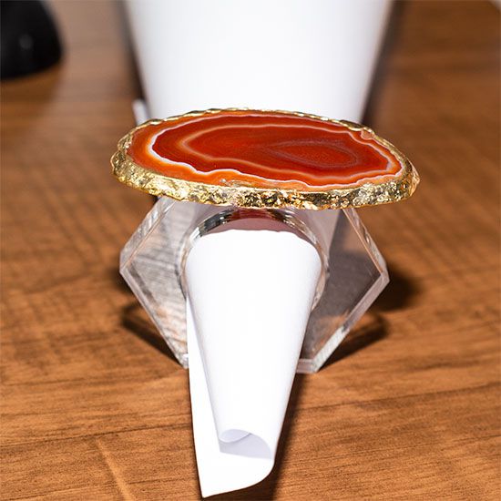 Porta Guardanapo Agata Cornalina Natural Base Acrilico