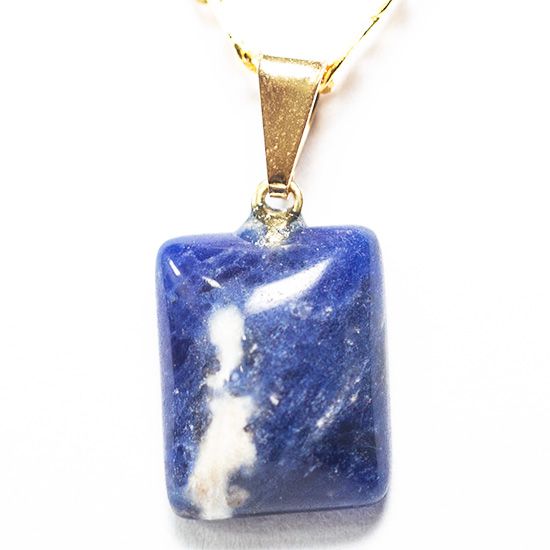 Colar Mini Sodalita Retangular 14mm Liso Natural Dourado