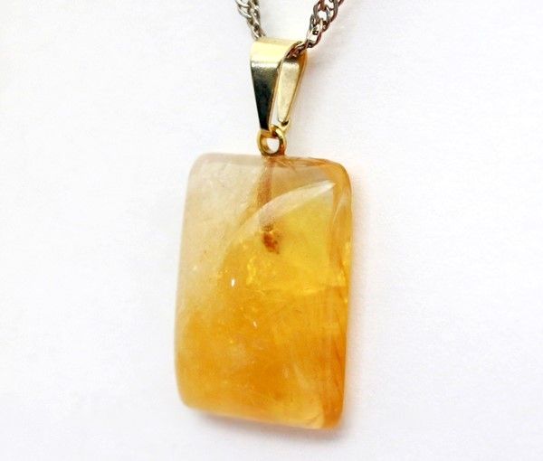 Colar Retangular Liso Citrino Pino Banho Dourado