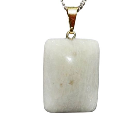 Colar Retangular Liso Feldspato Branco Pino Argola Dourado