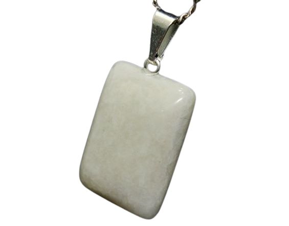Colar Retangular Liso Feldspato Branco Pino Argola Prateado