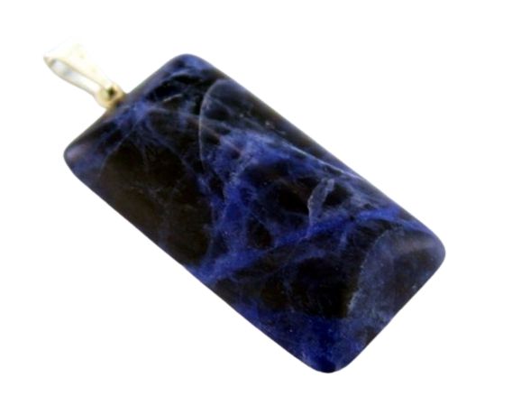 Colar Retangular Liso Sodalita Azul Pino Argola Prateada