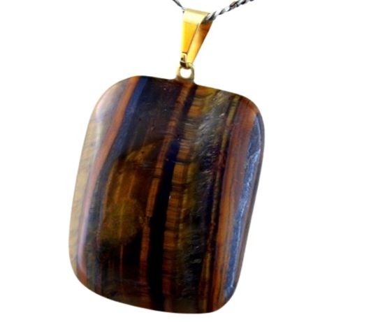 Colar Retangular Liso Olho de Tigre Pino Argola Dourado
