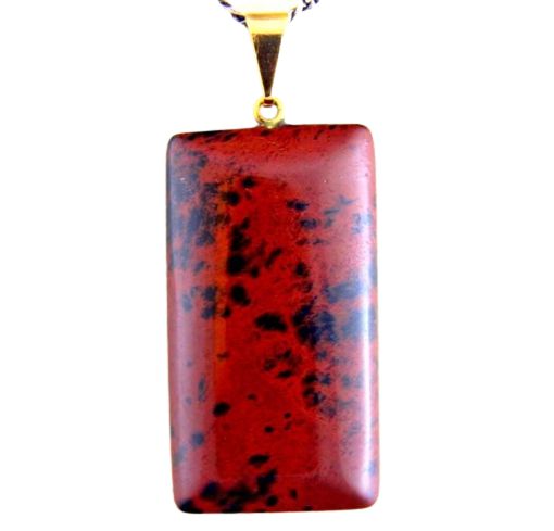 Colar Retangular Liso Obsidiana Mahogany Pino Argola Dourada