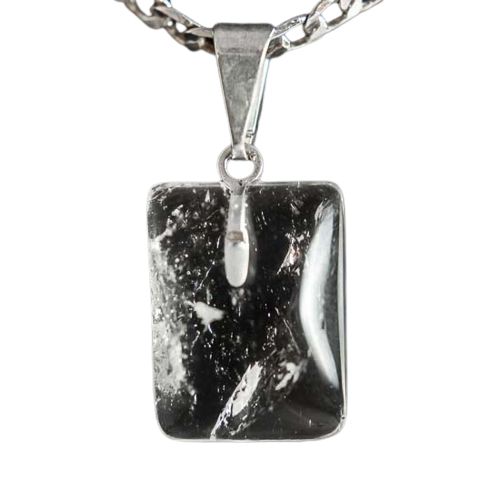Colar Mini Retangular Pedra Cristal 14mm Pino Prateado
