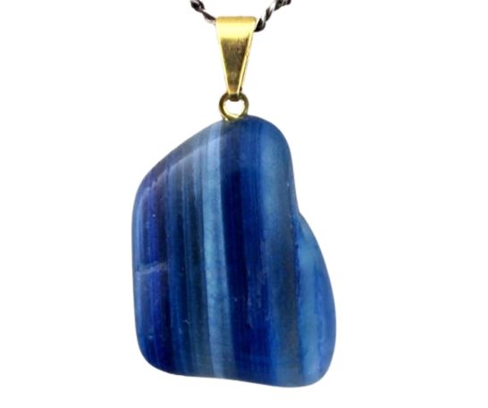 Colar Agata Azul Pedra Rolado Pino Dourado