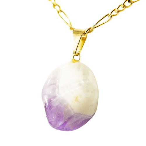 Colar Pedrinha Ametista Cheveron Natural Rolado Pino Dourado