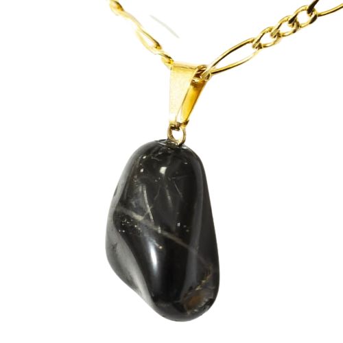 Colar Pedra Natural Onix Preto Mineral Pino Dourado
