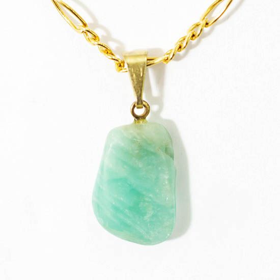 Colar Pedra Natural Amazonita Verde Pino Dourado