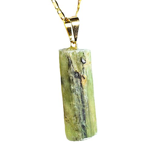 Colar Cianita Verde Canudo Pedra Natural Pino Dourado