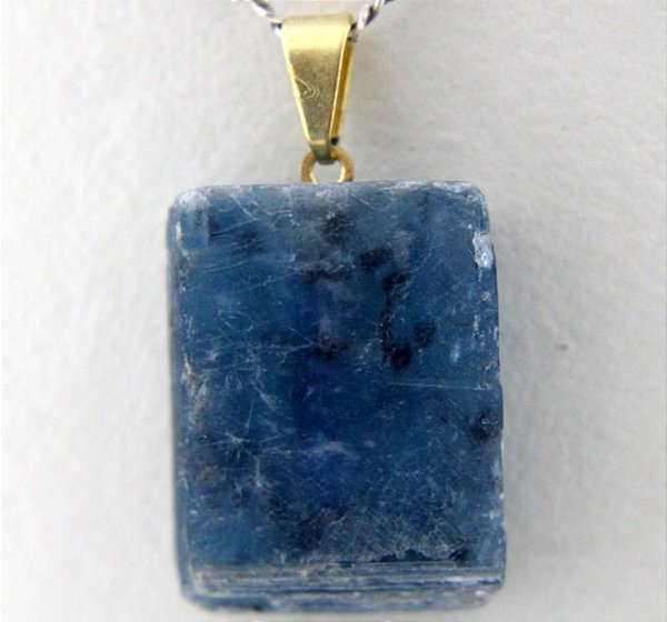 Colar Lamina Cianita Azul Mineral Natural Prateada