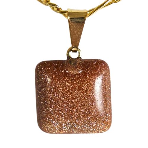 Colar Mini Retangular Pedra do Sol Pino e Presilha Dourado