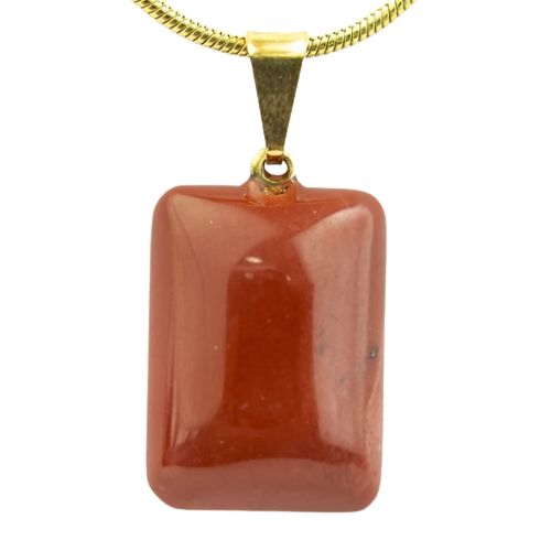 Colar Mini Retângulo Liso Pedra Jaspe Vermelho Pino Dourado