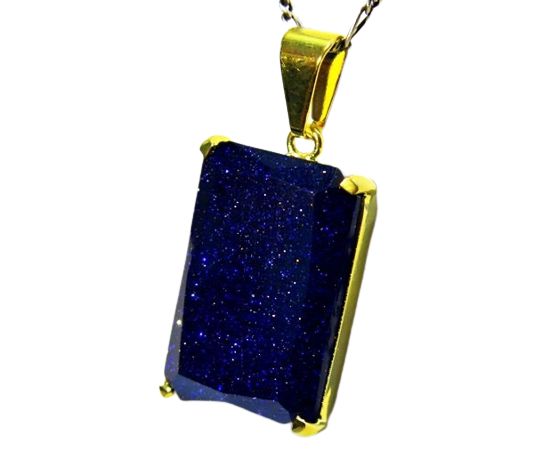 Colar Pedra Estrela Azul Facetado Manual Garra Dourado